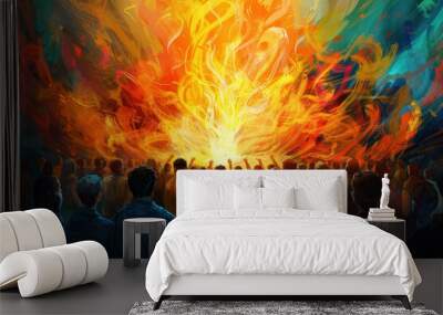 Flames Descending in Vibrant Illustration, Pentecost a Christian holiday, the descent of the Holy Spirit. Wall mural