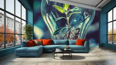 Intricate Growth of a Plant, sustainable energy solutions, green technology, environmental harmony, renewable resources, ecological balance, climate action, nature and innovation, clean energy. Wall mural