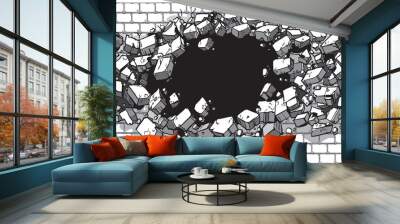 Hole Breaking Through Wide Brick Wall Wall mural