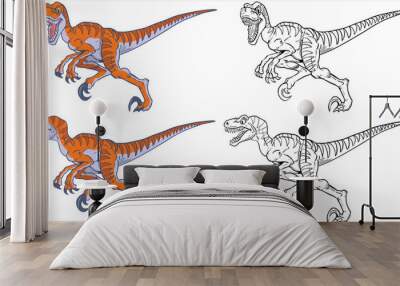 Running Velociraptor Cartoon Mascot Set Wall mural