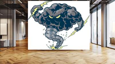 Vector Thunder Cloud Storm Tornado Mascot with Lightning Bolts Wall mural