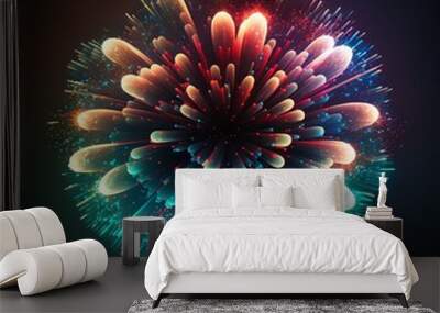 Beautiful bright festival fireworks night sky blooming wallpaper Wall mural