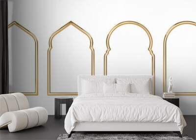 Set arabic golden arch isolated. 3D render islam architecture shape for muslim holidays. Design elements door, frame,window. Realistic vector illustration. Wall mural