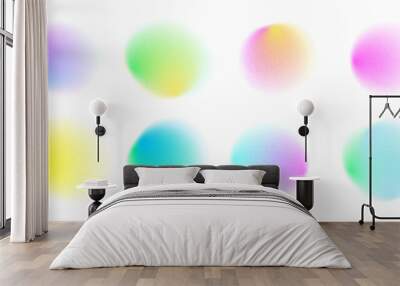 Set color circle gradient noise gradation. Abstract colorful watercolor blur mesh shape on white background. Gradient aura, grain neon blob with noise effect vector illustration. Wall mural