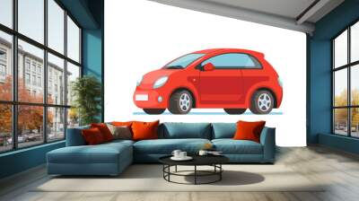 Vector flat illustration of a happy young woman driver sitting rides in his red car. Design concept of buy a new car Wall mural