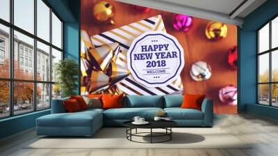 Happy new year 2018 with colorful decoration. Wall mural