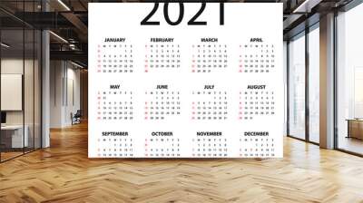 Year 2021 calendar vector design template, simple and clean design
 Wall mural