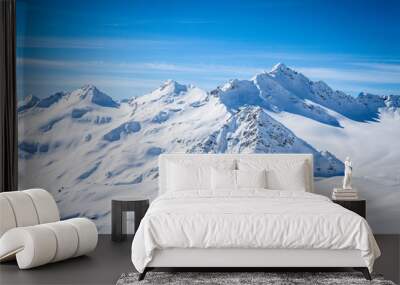 Winter panoramic view of the snowy high mountains of Elbrus in the Russia Wall mural