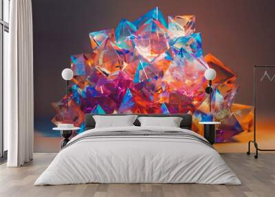 a colorful abstract diamond pattern is set on a brown Wall mural