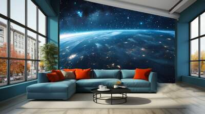 earth planet night starry space with a starry backgro Wall mural