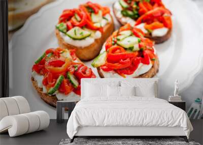 Roasted Pepper, Cucumber and Feta Bruschetta Wall mural