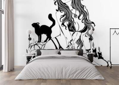 sexy girl halloween black and white sketch  Wall mural