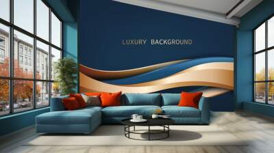 Abstract blue and gold wave luxury background. 3d curved shape modern concepts Wall mural