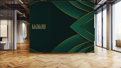 abstract green and gold lines with decorative wave shapes luxury background Wall mural