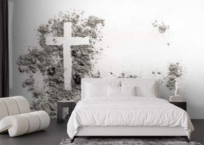 Christian cross or crucifix drawing in ash, dust or sand Wall mural