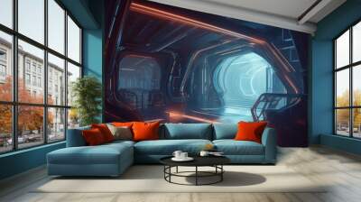 a sci - fi fi fi tunnel in a sci - fi fi fi fi fi, generative AI Wall mural