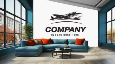 Flying airplane logo icon vector template on white background Wall mural