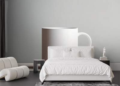 A simple white mug with no decoration sitting on a plain background in a minimalistic style. Wall mural