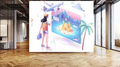 A virtual AI travel agent using holographic interface to plan personalized vacation itineraries. Wall mural