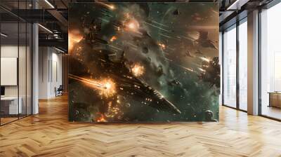 Epic intergalactic showdown commences as rival starships engage in a fierce battle among the stars. Wall mural