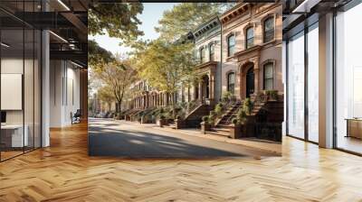 Rows of elegant, traditional brownstone townhouses creating picturesque city streets full of charm. Wall mural