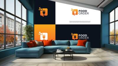 Food order logo with bubble chat and pixel logo concept Wall mural