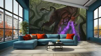 Purple cloud breathing fantasy animal posing in the woods - digital fantasy painting Wall mural