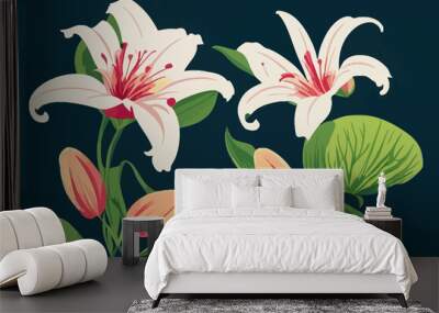 Wallpaper design of two lily flowers Wall mural