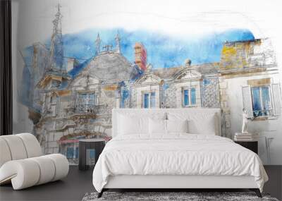 aquarelle d'un hôtel particulier Wall mural