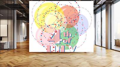 4th of July. Greeting card with a holiday Independence Day, July 4th. Circles of stars located in a chaotic mess on the background of colorful balloons. Vector illustration Wall mural