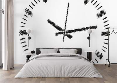 Round dial of analog clock. Sketch in vector Wall mural