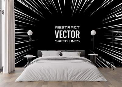 White comic radial speed Lines on black base in 16:10 ratio. Effect power explosion illustration. Comic book design element. Graphic Explosion with Speed Lines in comic book style. Vector Illustration Wall mural