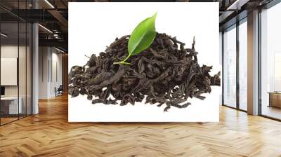 Black tea with green leaf isolated on white background Wall mural