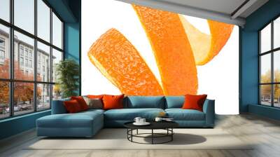 Orange zest isolated on a white background. Spiral orange peel. Wall mural