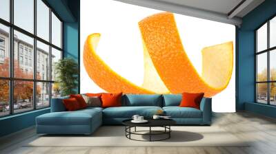 Peel of ripe orange isolated on white background. Orange zest spiral. Wall mural