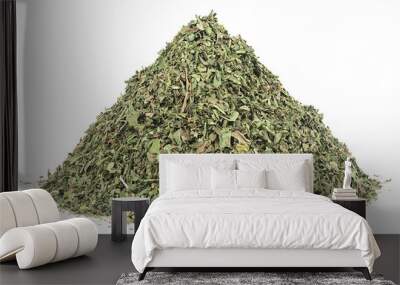 Pile of dried and crushed mint isolated on a white background. Peppermint. Menthol. Wall mural