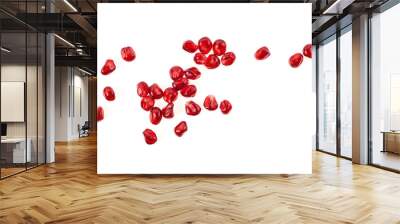 Seeds of pomegranate isolated on white background. Top view. Wall mural