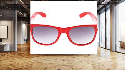 Women's red sunglasses isolated on white background Wall mural