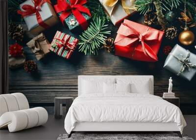 Christmas presents gift box background with copy space, christmas concept Wall mural