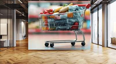 Online shopping concept - trolley cart full of presents. Black Friday and Ciber Mondey. Wall mural