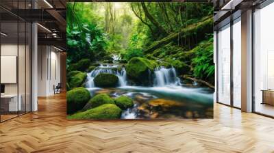 River deep in mountain forest, amazing nature Wall mural