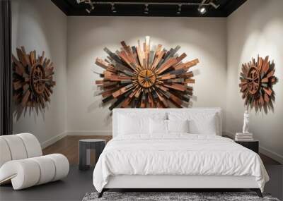 Dynamic Modern Art: Reclaimed Metal Sculpture Featuring Spoke Design Wall mural