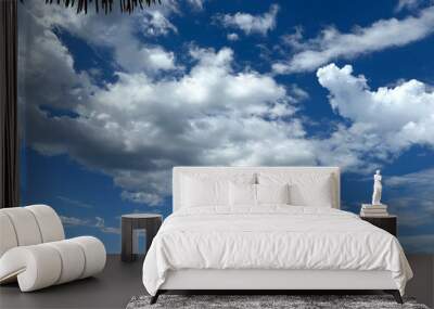 Blue Clear Cloudy Sky Atmosphere Background Clouds Wall mural