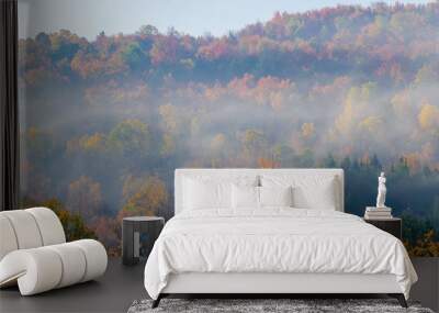 Morning sunrise during fall foliage season, Stowe, Vermont, USA Wall mural