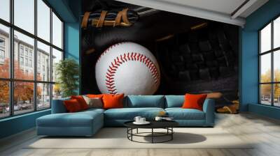 Baseball in palm of glove Wall mural