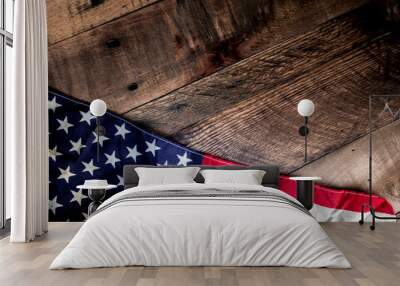 USA Flag draped across rustic background    Wall mural