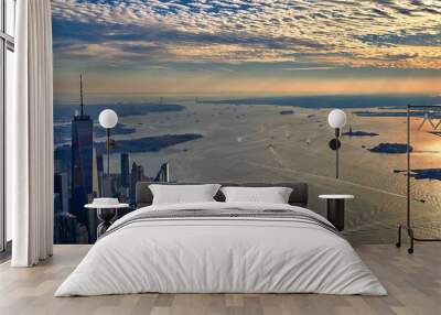 Aerial of the upper new york bay looking south towards the statue of liberty and Verrazzano bridge Wall mural