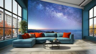 Astrophotography shot of hairpin turn with galactic core milky way rising on Madeira Island, Portugal Wall mural