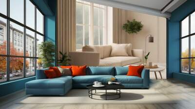 Beige Comfort Zone D Rendering of a Cozy Living Room Wall mural