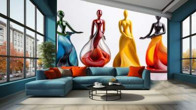 Colorful abstract figurines representing beauty and art on white background Wall mural